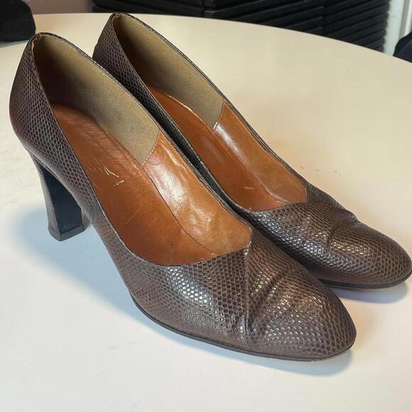 Vintage Joseph Leather Pumps–Brown Snake Print–Size 9–Made in Spain - Picture 1 of 9